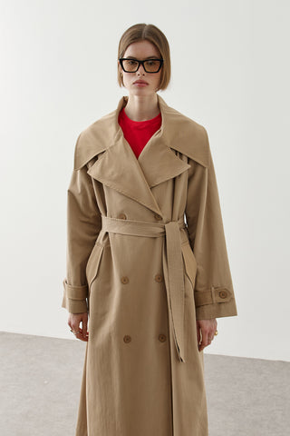 Pamuk Maxi Trençkot Camel