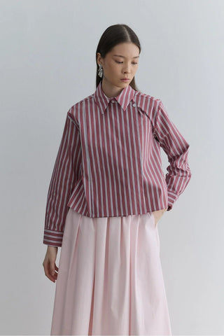 Striped Shirt with Piece Detail, Burgundy