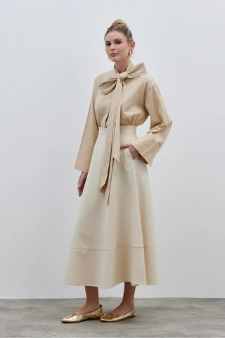 Parça Detaylı Etek Krem - Fahhar Design