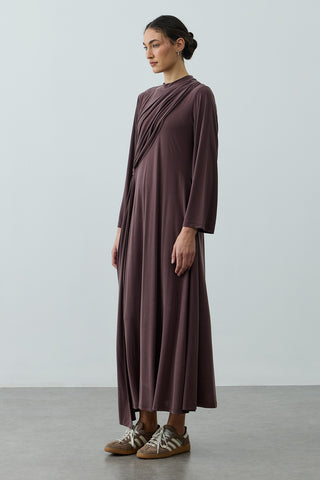 Parça Detaylı Modal Elbise Kahverengi