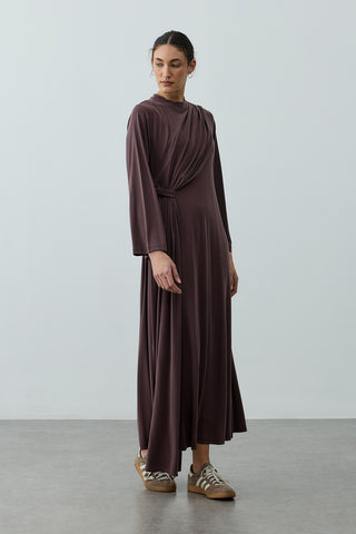 Parça Detaylı Modal Elbise Kahverengi