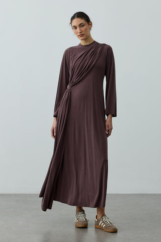 Parça Detaylı Modal Elbise Kahverengi