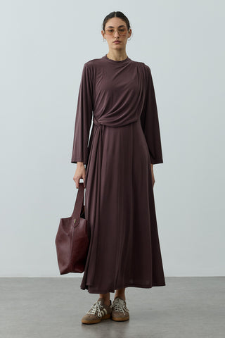 Parça Detaylı Modal Elbise Kahverengi