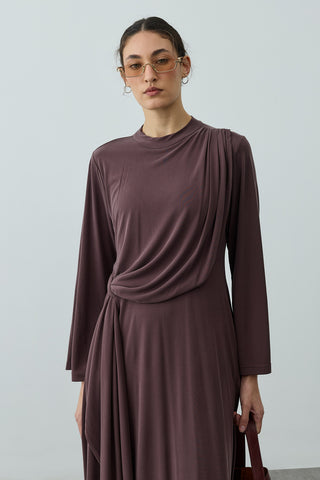 Parça Detaylı Modal Elbise Kahverengi