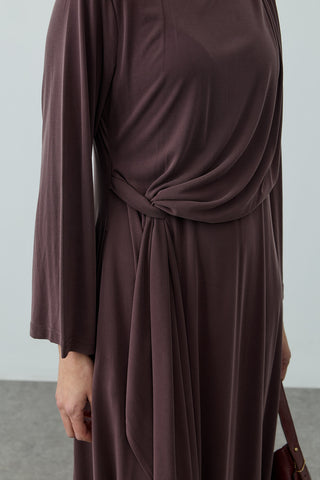 Parça Detaylı Modal Elbise Kahverengi