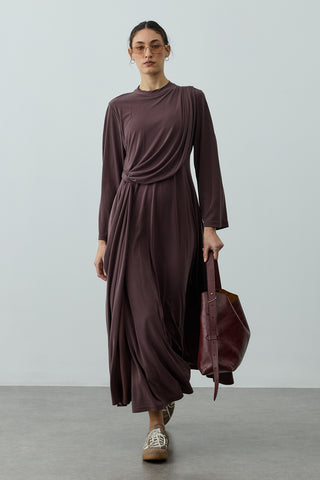 Parça Detaylı Modal Elbise Kahverengi