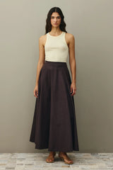 Parça Kesimli Denim Etek Kahverengi