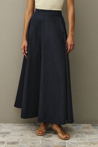 Parça Kesimli Denim Etek Lacivert
