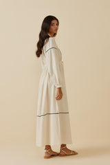 Beige Linen Dress with Patchwork Piping