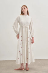 Parçalı Elbise Açık Bej