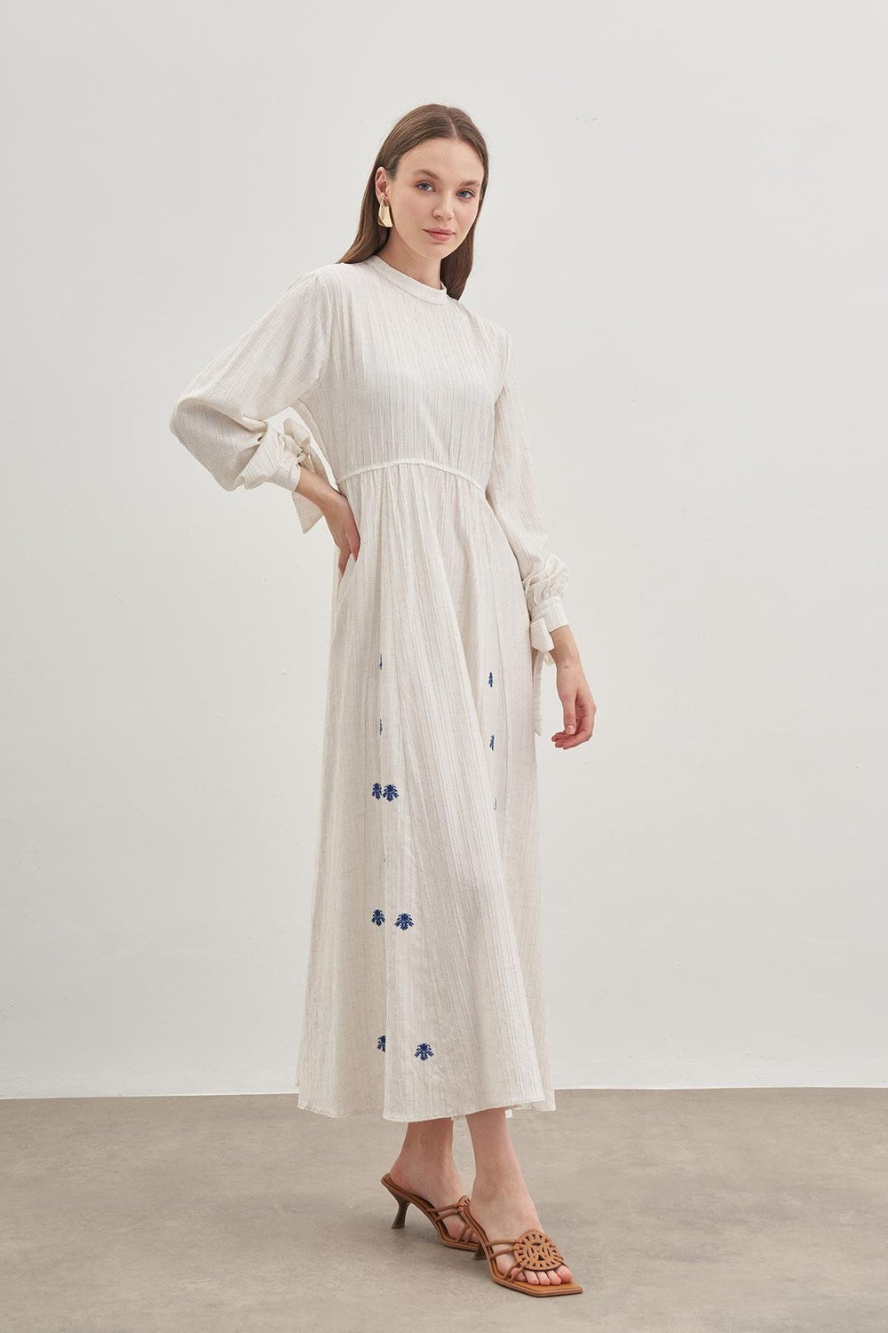 Blue Embroidered Piece Dress
