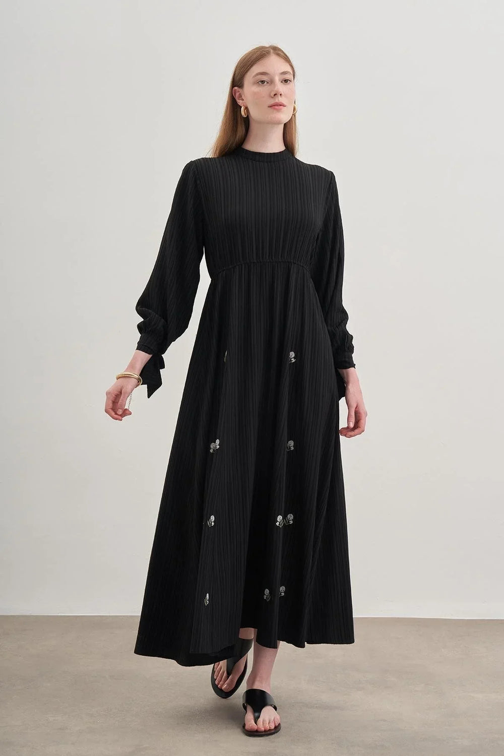 Black Embroidered Piece Dress