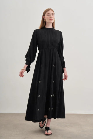 Parçalı Elbise Siyah Nakışlı - Fahhar Design