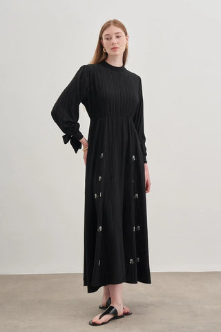 Parçalı Elbise Siyah Nakışlı - Fahhar Design