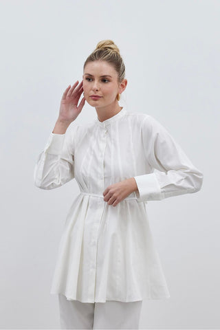 Parçalı Kadın Gömlek Ekru - Fahhar Design