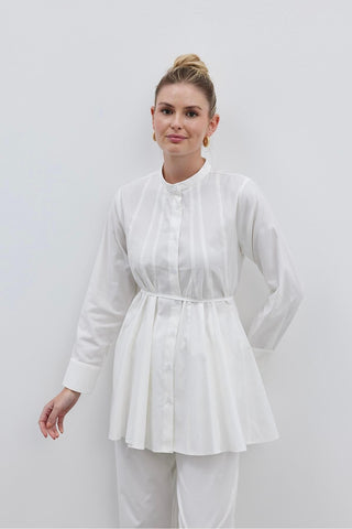 Parçalı Kadın Gömlek Ekru - Fahhar Design