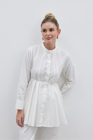 Parçalı Kadın Gömlek Ekru - Fahhar Design