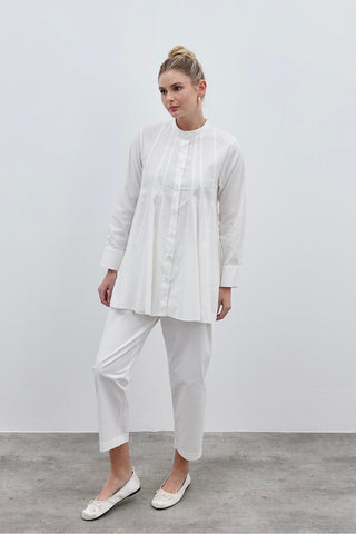 Parçalı Kadın Gömlek Ekru - Fahhar Design