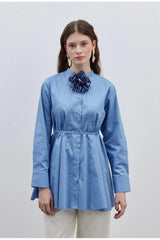 Parçalı Kadın Gömlek Mavi