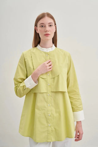 Parçalı Rüzgarlık Detaylı Gömlek Açık Yeşil - Fahhar Design