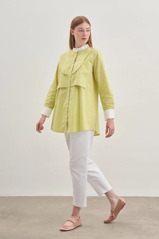 Parçalı Rüzgarlık Detaylı Gömlek Açık Yeşil - Fahhar Design