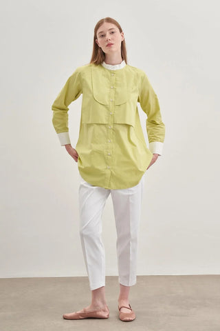 Parçalı Rüzgarlık Detaylı Gömlek Açık Yeşil - Fahhar Design