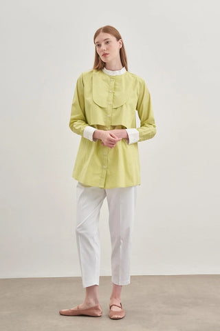 Parçalı Rüzgarlık Detaylı Gömlek Açık Yeşil - Fahhar Design