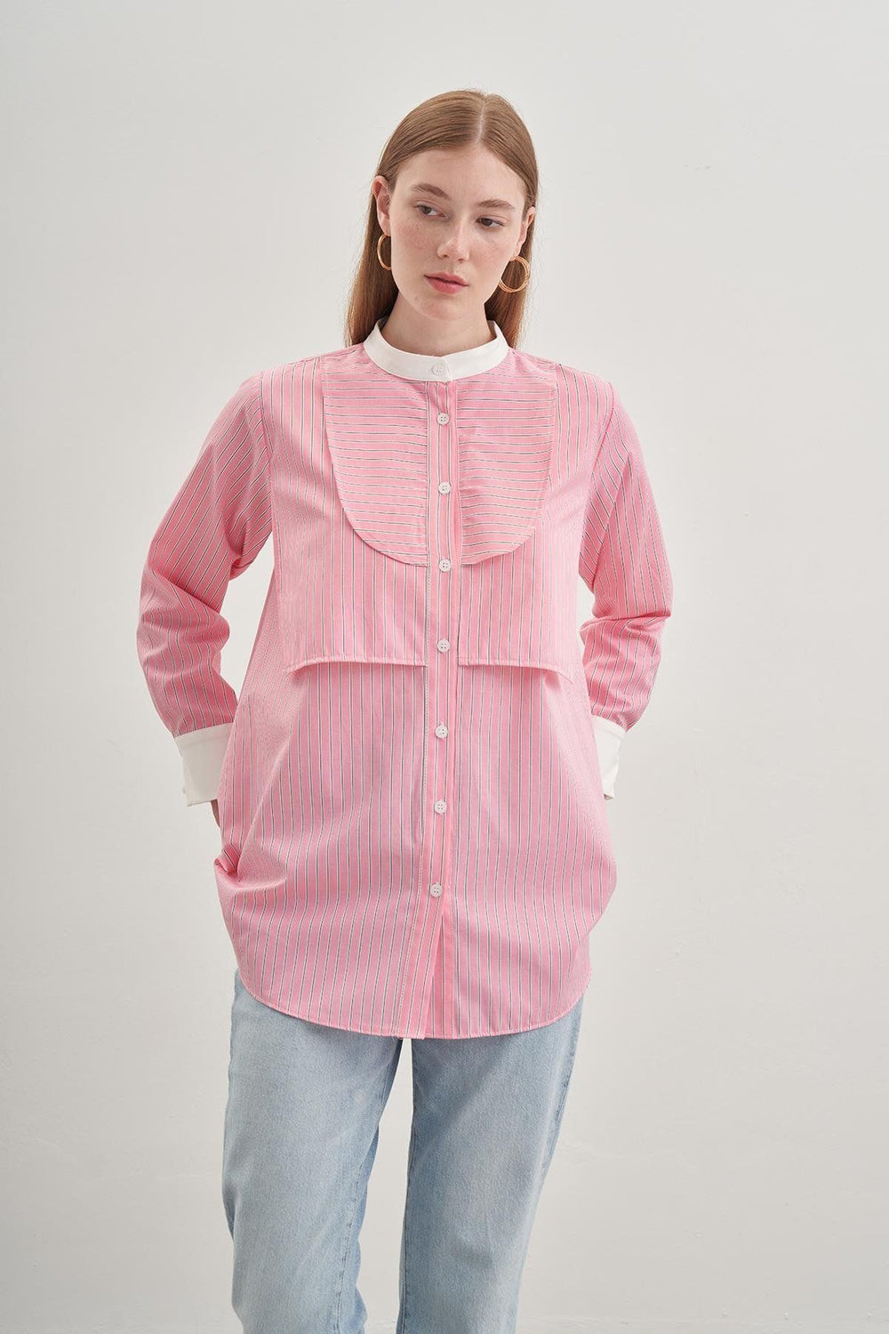 Striped Pink Shirt with Pieced Windbreaker Detail