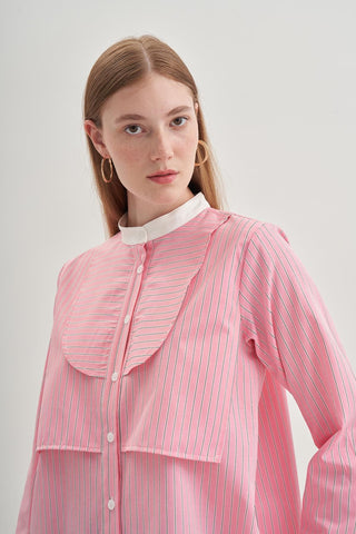 Parçalı Rüzgarlık Detaylı Gömlek Çizgili Pembe - Fahhar Design