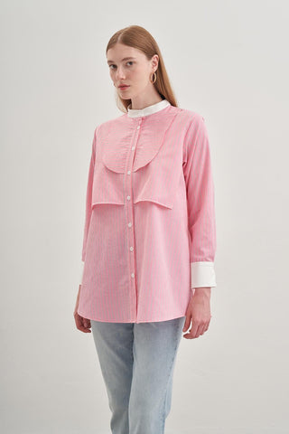 Parçalı Rüzgarlık Detaylı Gömlek Çizgili Pembe - Fahhar Design