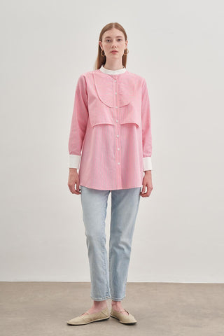 Parçalı Rüzgarlık Detaylı Gömlek Çizgili Pembe - Fahhar Design