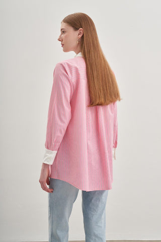 Parçalı Rüzgarlık Detaylı Gömlek Çizgili Pembe - Fahhar Design