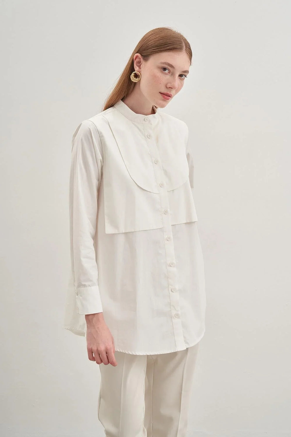 Pieced Windbreaker Detailed Shirt Ecru