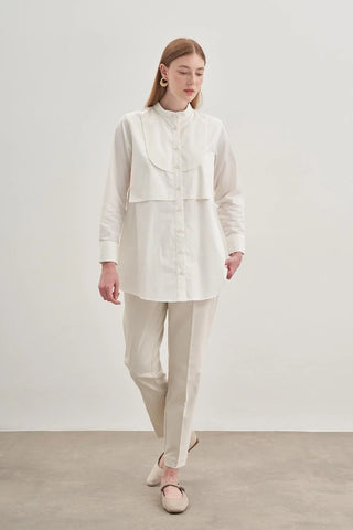 Parçalı Rüzgarlık Detaylı Gömlek Ekru - Fahhar Design