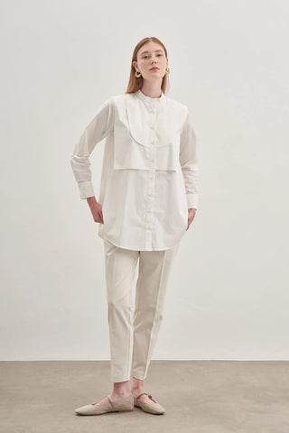 Parçalı Rüzgarlık Detaylı Gömlek Ekru - Fahhar Design