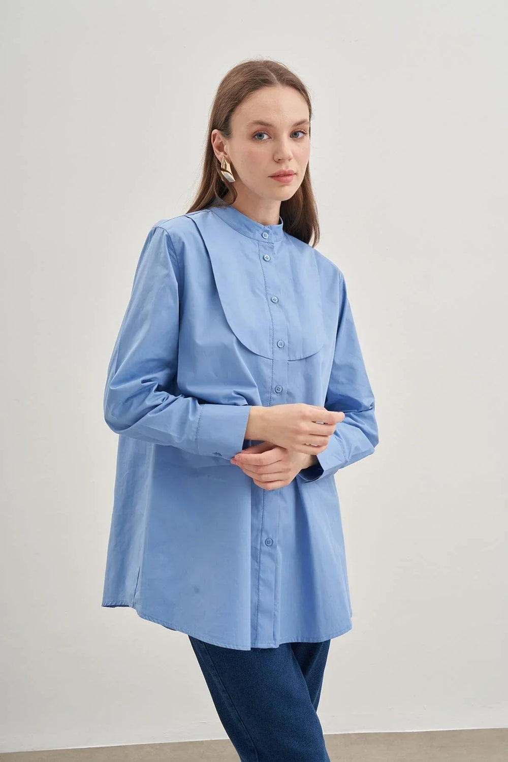 Pieced Windbreaker Detailed Shirt Blue