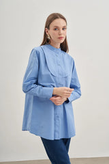 Parçalı Rüzgarlık Detaylı Gömlek Mavi