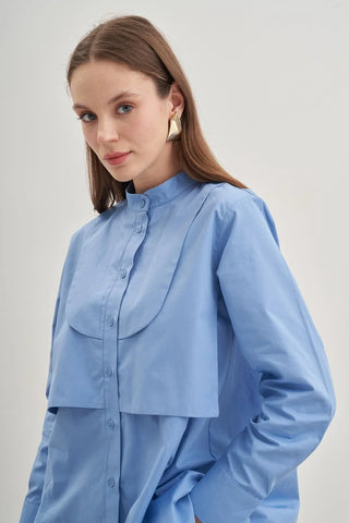 Parçalı Rüzgarlık Detaylı Gömlek Mavi - Fahhar Design