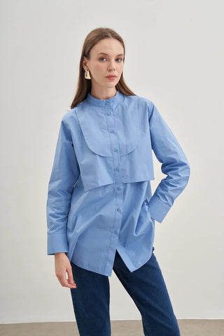 Parçalı Rüzgarlık Detaylı Gömlek Mavi - Fahhar Design