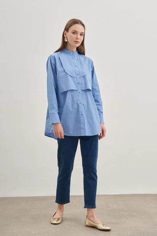 Parçalı Rüzgarlık Detaylı Gömlek Mavi - Fahhar Design