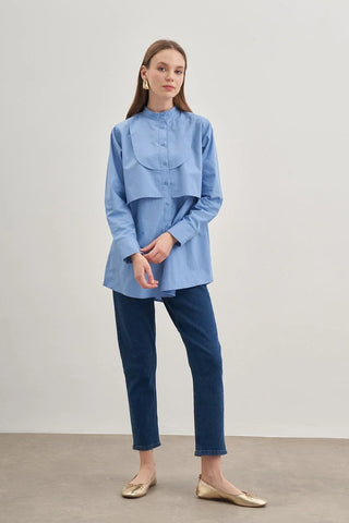 Parçalı Rüzgarlık Detaylı Gömlek Mavi - Fahhar Design