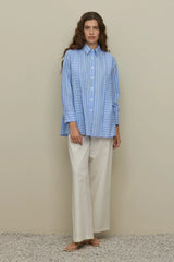 Placket Detailed Striped Shirt Blue