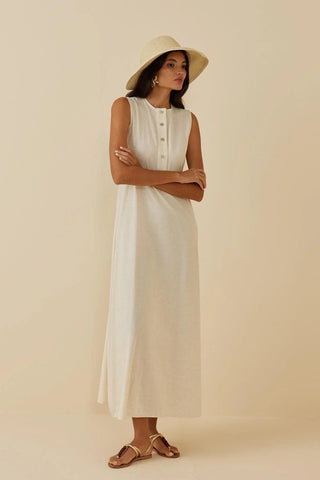Patlı Keten Elbise Bej - Fahhar Design