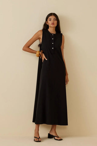 Patlı Keten Elbise Siyah - Fahhar Design