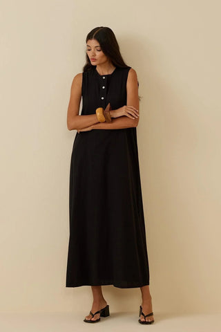 Patlı Keten Elbise Siyah - Fahhar Design