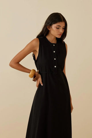 Patlı Keten Elbise Siyah - Fahhar Design