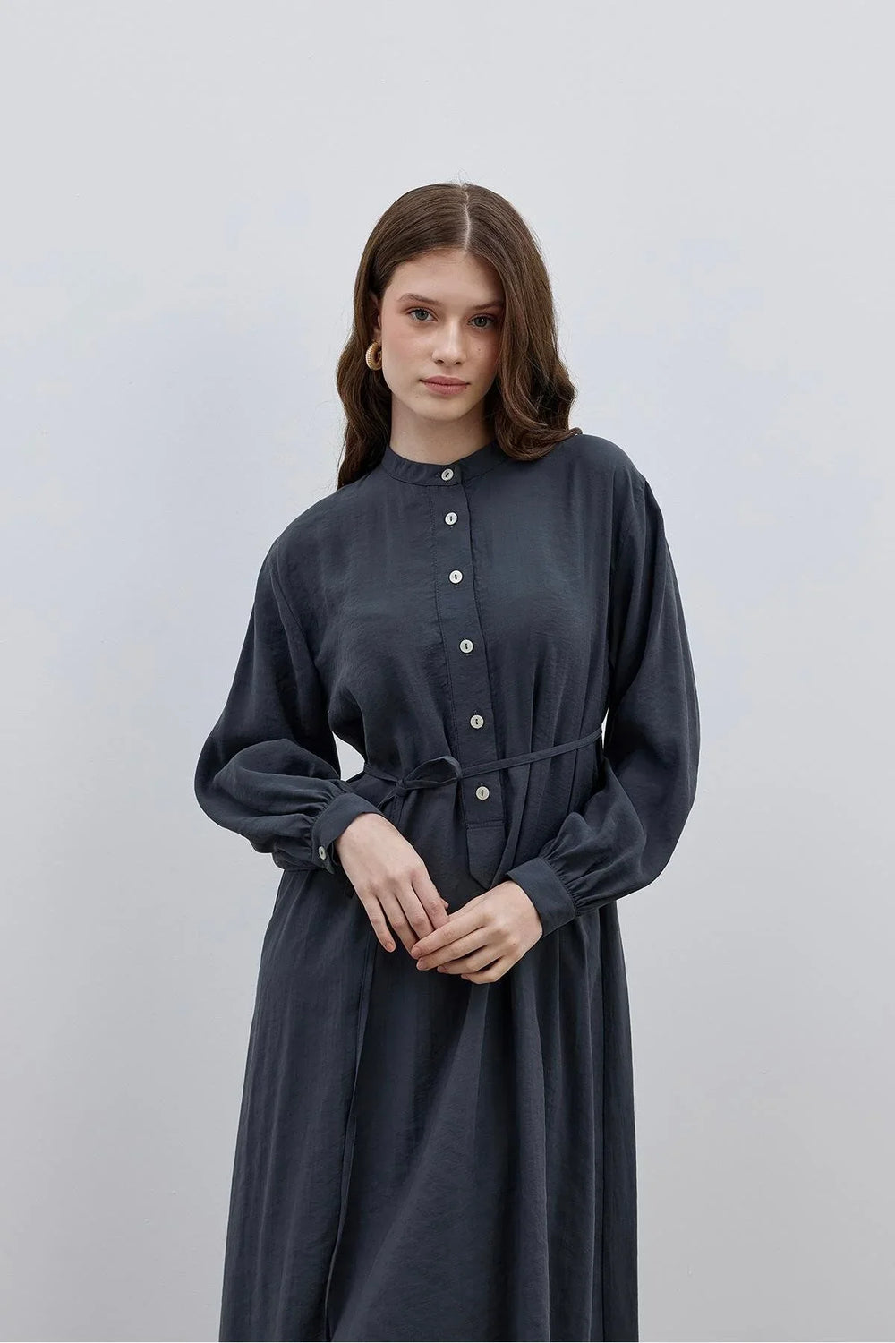 Modal Shirt Dress with Plaid Anthracite