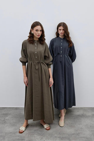Patlı Modal Gömlek Elbise Haki - Fahhar Design