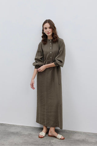Patlı Modal Gömlek Elbise Haki - Fahhar Design