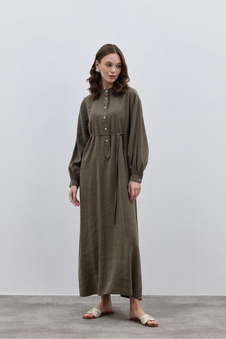 Patlı Modal Gömlek Elbise Haki - Fahhar Design